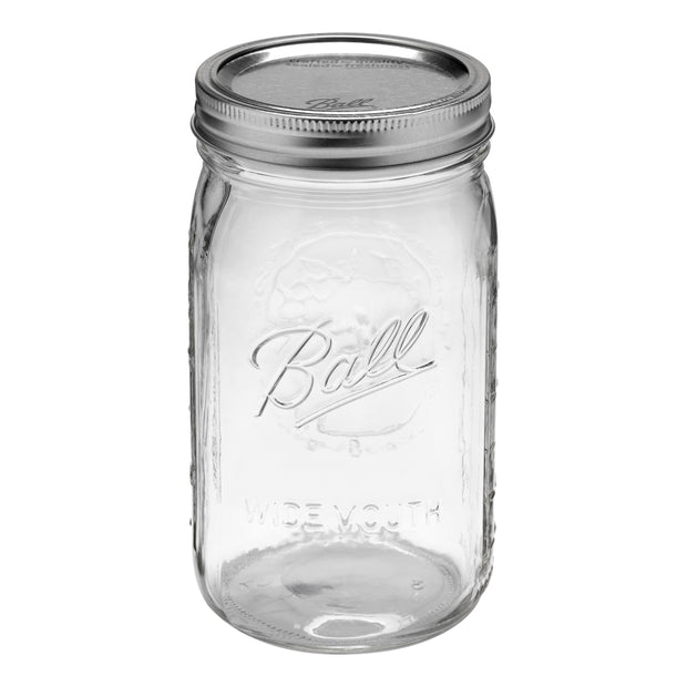 Glass Mason Jar With Lid & Band, Wide Mouth, 32 oz, 12 Count