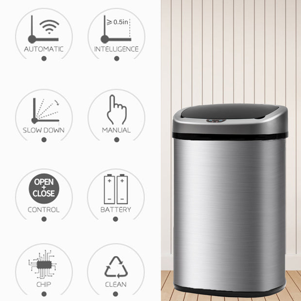 Stainless Steel 13 Gal Kitchen Trash Can with Touch Free Automatic Sensor