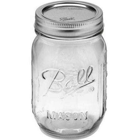 Glass Mason Jar With Lid & Band, Regular Mouth, 16 oz, 12 Count