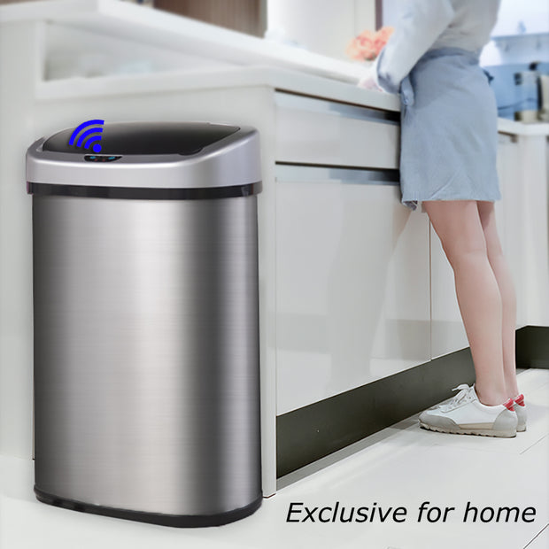 Stainless Steel 13 Gal Kitchen Trash Can with Touch Free Automatic Sensor